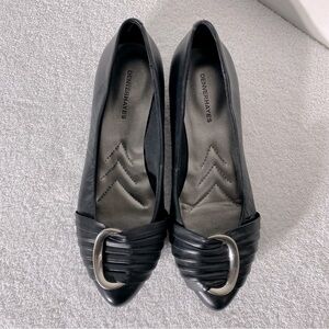 Denver Hayes Black Hallie Pointed Toe Flats W Silver Metal Buckle 8.5